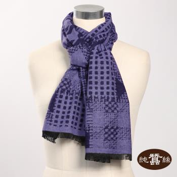 【岱妮蠶絲】純蠶絲絲拉絨保暖圍巾-格紋紫(VYG0ZA01)