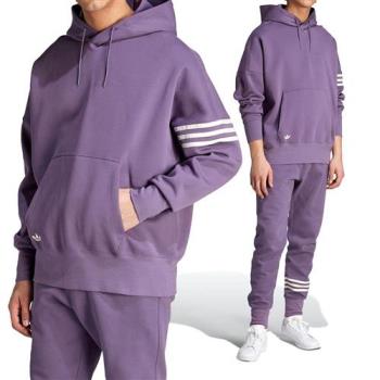 Adidas New C Hoodie 男 紫色 休閒 日常 造型 三條紋 刷毛 連帽 帽T 長袖 IN1016