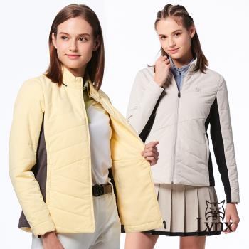 【Lynx Golf】女款保暖舒適鋪棉脇邊剪裁配布斜紋壓線設計拉鍊口袋長袖外套(二色)
