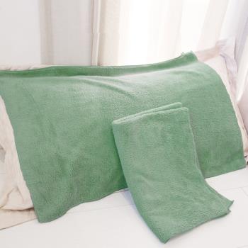 Yenzch 珊瑚絨枕頭巾(2入) 70x50cm 湖水綠 RM-90007-4 台灣製
