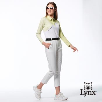 【Lynx Golf】女款日本進口布料彈性舒適西褲造型開杈設計拉鍊口袋窄管八分褲-白色