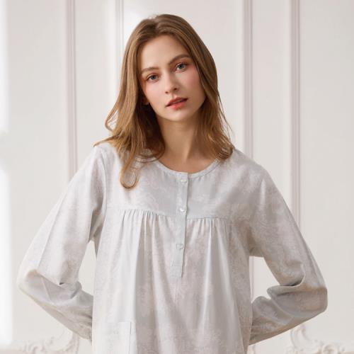 Rosemaid 羅絲美 - 故事圖騰100%純棉半開釦長袖洋裝睡衣 -淡蜜粉/淺蜜藍/清玉膚【R3301】