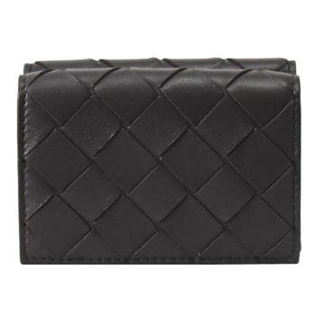 BOTTEGA VENETA 666944 編織小羊皮壓釦零錢短夾.深棕