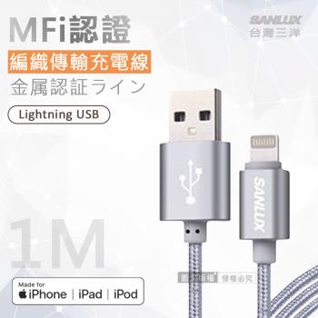 台灣三洋 MFi原廠認證線 Lightning USB iPhone金屬編織傳輸充電線(100cm)