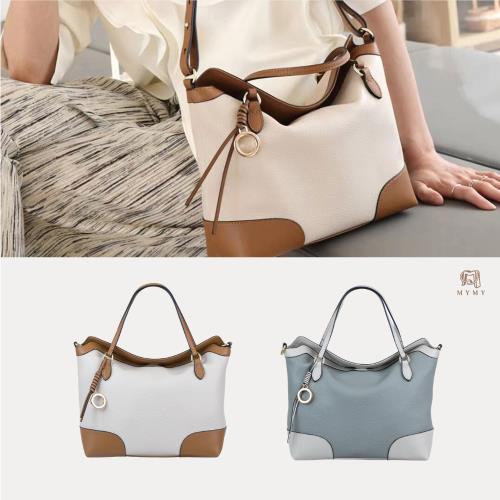 MYMY 撞色復古 斜背軟皮托特包  (側背/肩揹/女包/大容量/真皮)