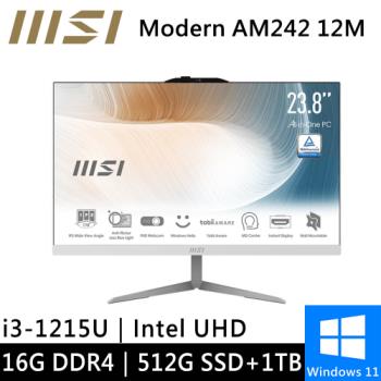 微星 Modern AM242 12M-678TW-SP2 24型 白(i3-1215U/8G+8G/512G PCIE+1T HDD/W11)特仕版