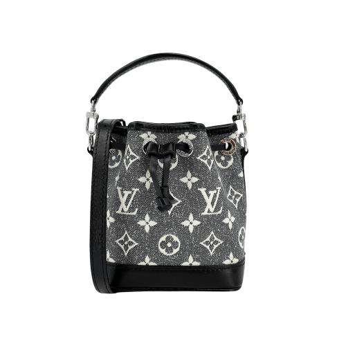 Louis Vuitton Nano Noe 緹花牛仔迷你二用水桶包(M46449-灰)