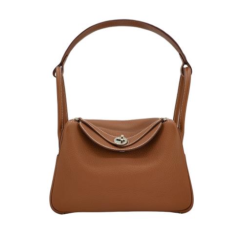 Hermes Lindy 26 牛皮銀釦手提/肩背兩用包(Gold棕)