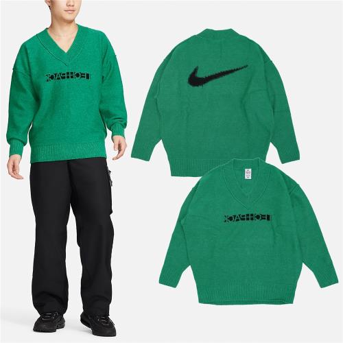 Nike 長袖NSW Tech Pack Knit 男款綠黑毛衣寬版深V領針織大Logo FB7810