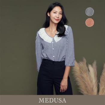 現貨【MEDUSA 曼度莎】Icare 野餐格紋雙層領抽繩上衣 - 2色（F）｜女休閒上衣 長袖上衣