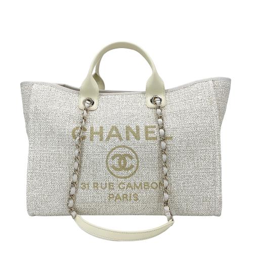 二手品 Chanel 金蔥沙灘手提肩背二用包-大(A66941-米白)