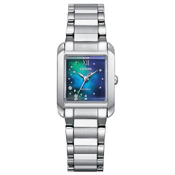 【CITIZEN】星辰 L系列 千彩之海 EW5591-60L 光動能 藍寶石鏡面 鋼錶帶 方形女錶 藍/銀 21.5x28.4mm