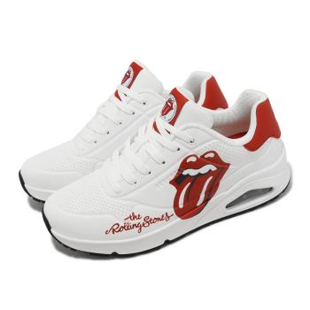 Skechers x 滾石樂團 休閒鞋 Uno-Rolling Stones Single 男鞋 白 紅 聯名 氣墊 183102WRD