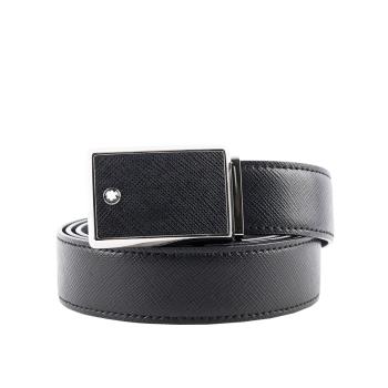 MONTBLANC 萬寶龍銀框方形搭扣防刮皮革寬3cm 皮帶(黑色) 114421