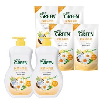綠的GREEN 抗菌沐浴乳-洋甘菊精油 2瓶4補組(1000mlx2+700mlx4)