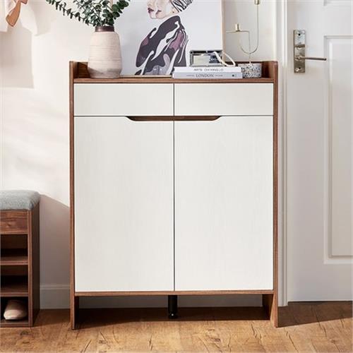 [hoi!]hoi! 林氏木業美式現代小戶型雙門對開0.8M鞋櫃 JS1N-胡桃木+白色