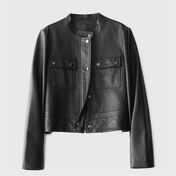 【米蘭精品】真皮皮衣羊皮夾克-秋季直筒型機車風女外套74go7