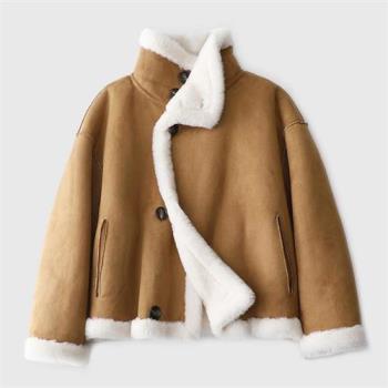 【米蘭精品】真皮皮衣羊羔毛外套保暖夾克-冬季歐美風兩面穿女外套74go13