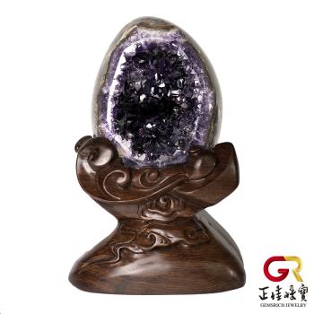 【正佳珠寶】 紫水晶 頂級5A 恐龍蛋 2.3kg 原礦紫水晶 紫水晶擺件｜黑檀木座