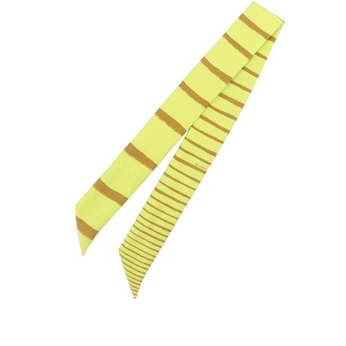 二手商品9成新_HERMES Twilly芥末黃條紋絲巾(單條)(芥末綠/芥末黃)