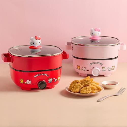 Hello Kitty｜正版授權多功能分離式料理鍋-附隨機出貨可愛餐具組