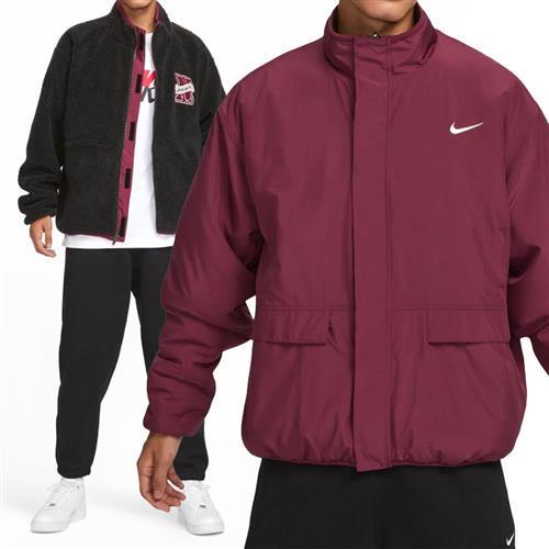 Nike NSW Winter Jacket 男款 黑紅色 雙面穿 拉鍊口袋 寬版 保暖 立領外套 FV8588-010