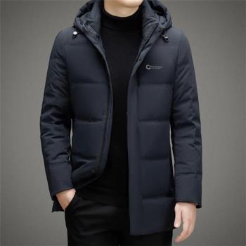 【米蘭精品】羽絨外套90%白鴨絨夾克-純色可拆連帽男外套2色74gs33
