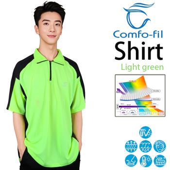 COMFO-FIL 康鳳 男款光能抗曬乾爽短袖POLO衫-六角網螢光綠底+黑