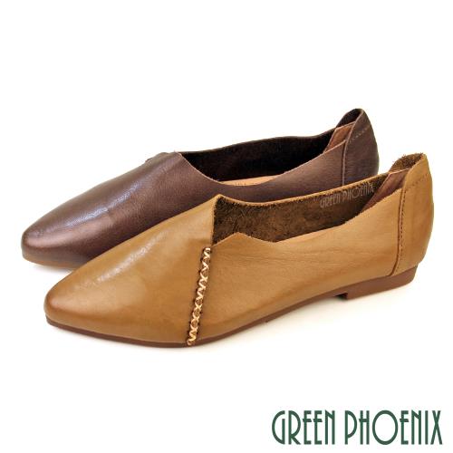 GREEN PHOENIX 女 娃娃鞋 便鞋 包鞋 懶人鞋 平底 真皮 油蠟牛皮U11-25186