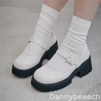 ANNSTAR 丹妮婊姐聯名-法式娃娃經典魔鬼氈厚底瑪莉珍鞋6cm -白