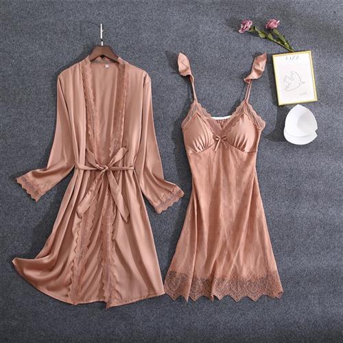 【巴黎精品】睡衣吊帶套裝休閒服-四季薄款荷葉邊V領女居家服2色a1at34