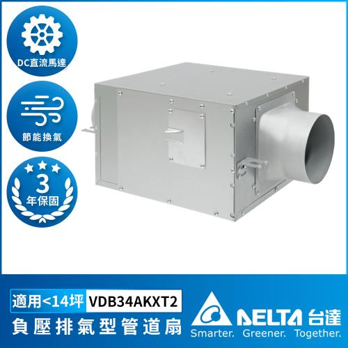 【DELTA 台達電子】負壓排氣型管道扇 DC馬達 超靜音 適用5-14坪 三年保固 控制面板另購 VDB34AKXT2