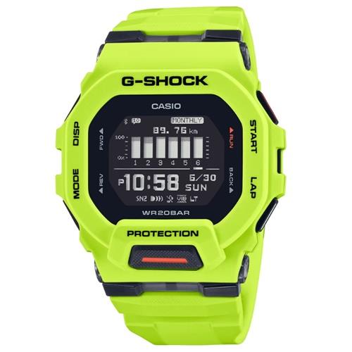 【CASIO 卡西歐】G-SHOCK G-SQUAD系列 藍牙連線方形運動腕錶 螢光綠色 GBD-200-9_45.9mm