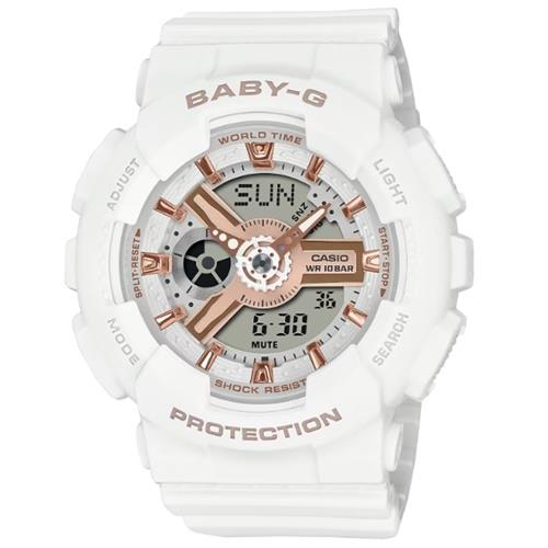 【CASIO 卡西歐】BABY-G 柔美玫瑰金設計休閒運動雙顯錶 白 BA-110XRG-7A_43.4mm