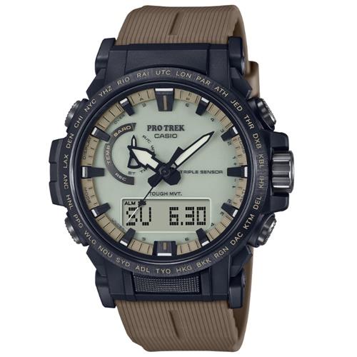 【CASIO 卡西歐】PRO TREK系列 太陽能雙顯戶外登山錶 黑棕 PRW-61LD-5_47.4mm