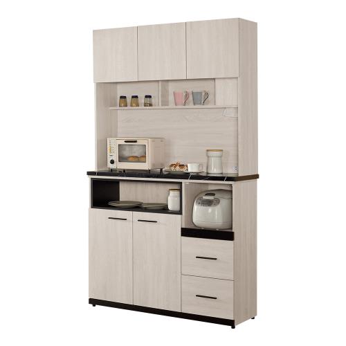 Boden-曼珊4尺石面收納高餐櫃/碗盤櫃/拉盤電器櫃(上座+下座)