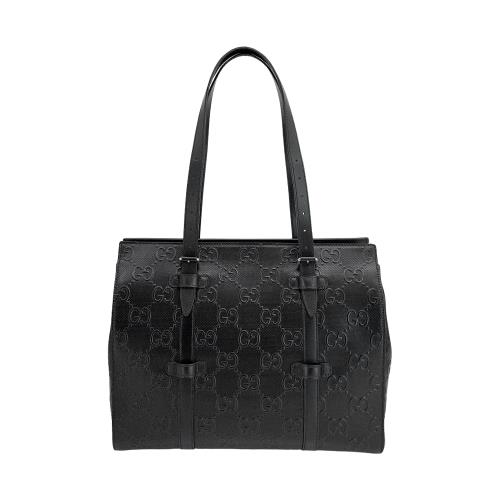 二手品 Gucci GG logo牛皮肩背購物包-大(625774-黑)