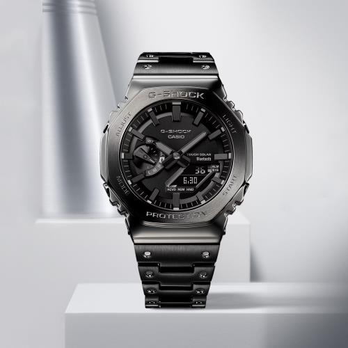 CASIO G-SHOCK 太陽能藍芽全金屬八角造型計時錶/黑/GM-B2100BD-1A