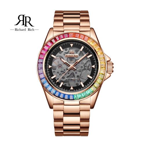 【Richard Rich】RR 海軍上將系列 奢華金彩鑽圈縷空錶盤自動機械不鏽鋼腕錶 