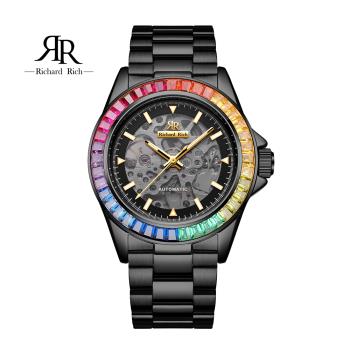 【Richard Rich】RR 海軍上將系列 暗夜黑彩鑽圈縷空錶盤自動機械不鏽鋼腕錶