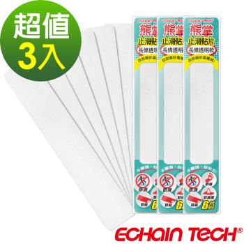 Echain Tech 熊掌 金鋼砂防滑貼片- 透明長條款 3包共18片 (單片23x4cm) (止滑貼片/浴室貼/磁磚貼)