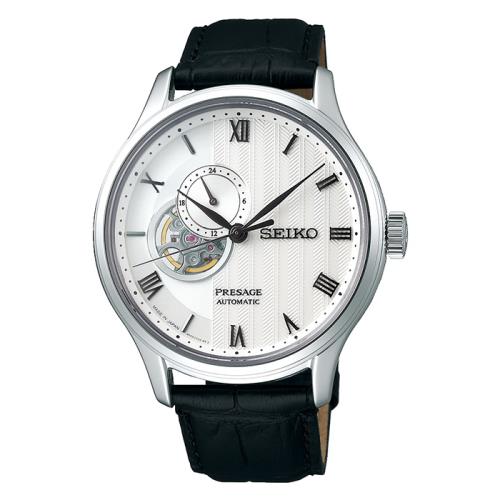 【SEIKO】精工 Presage SSA379J1 羅馬字 藍寶石鏡面 皮錶帶 鏤空機械男錶 4R39-00W0P 白/銀 42mm