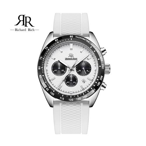 【Richard Rich】RR 星際霸主系列 銀殼白面計時三眼矽膠熊貓錶