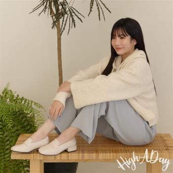 ANNSTAR High a day聯名-慵懶四季牛皮全真皮軟芯樂福鞋3cm-杏