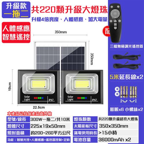 【禾統】300W一拖二 LED智能太陽能人體感應燈 