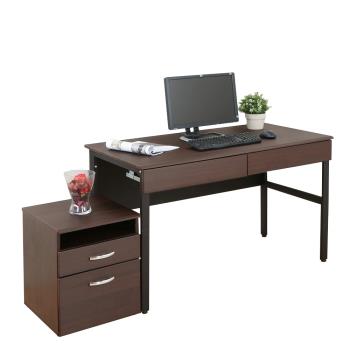 《DFhouse》頂楓120公分電腦辦公桌+2抽屜+活動櫃-胡桃色