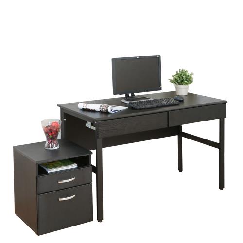 《DFhouse》頂楓120公分電腦辦公桌+2抽屜+活動櫃-黑橡木色