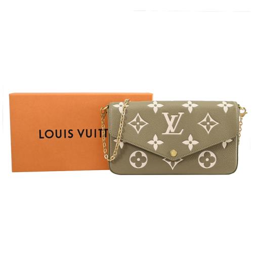 Louis Vuitton LV M82480 Félicie Pochette 撞色壓紋鏈條手拿/斜背包