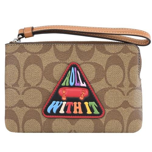 COACH CK359 Roll With It 印花拉鍊零錢手拿包.駝咖