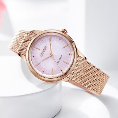 【CITIZEN】星辰 Eco-Drive光動能 L系列 藍寶石鏡面 米蘭錶帶女錶 EM0819-80X 粉/玫瑰金 32.5mm